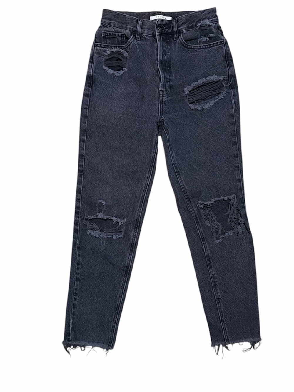PacSun Ultra High Rise Slim Jeans Womens 25 Black Distressed Raw Hem Button Fly